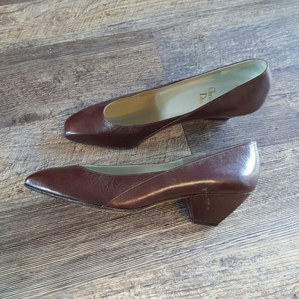 Vintage Christian Dior brown leather shoes women slip on size 38 luxury casual - Picture 2 of 8
